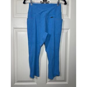 Gymshark Water Blue Ribbed Crossover Crop Legging Side Pockets Size Medium 8/10